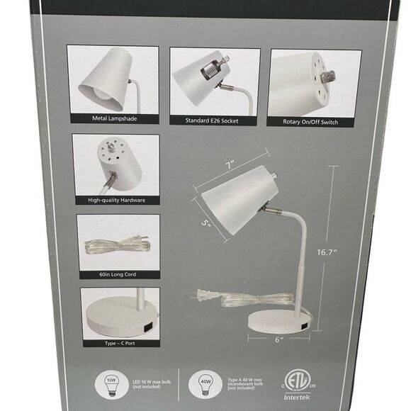 LAMPz SoHo Desk Lamp with Charging Port - White - 16.7” x 6” - Picture 4 of 4